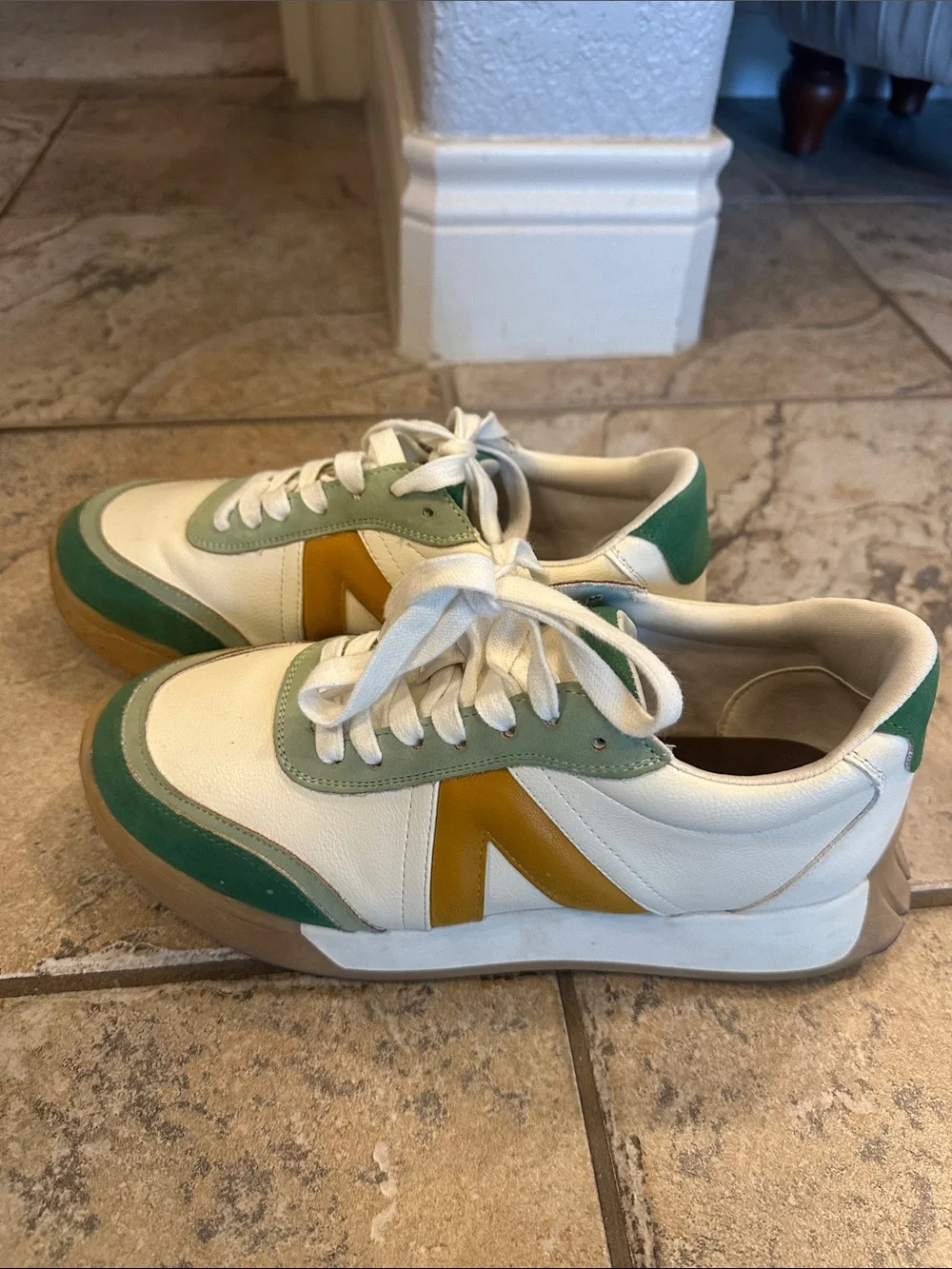 MIA White Leather Low-Top Sneakers with Green Accents